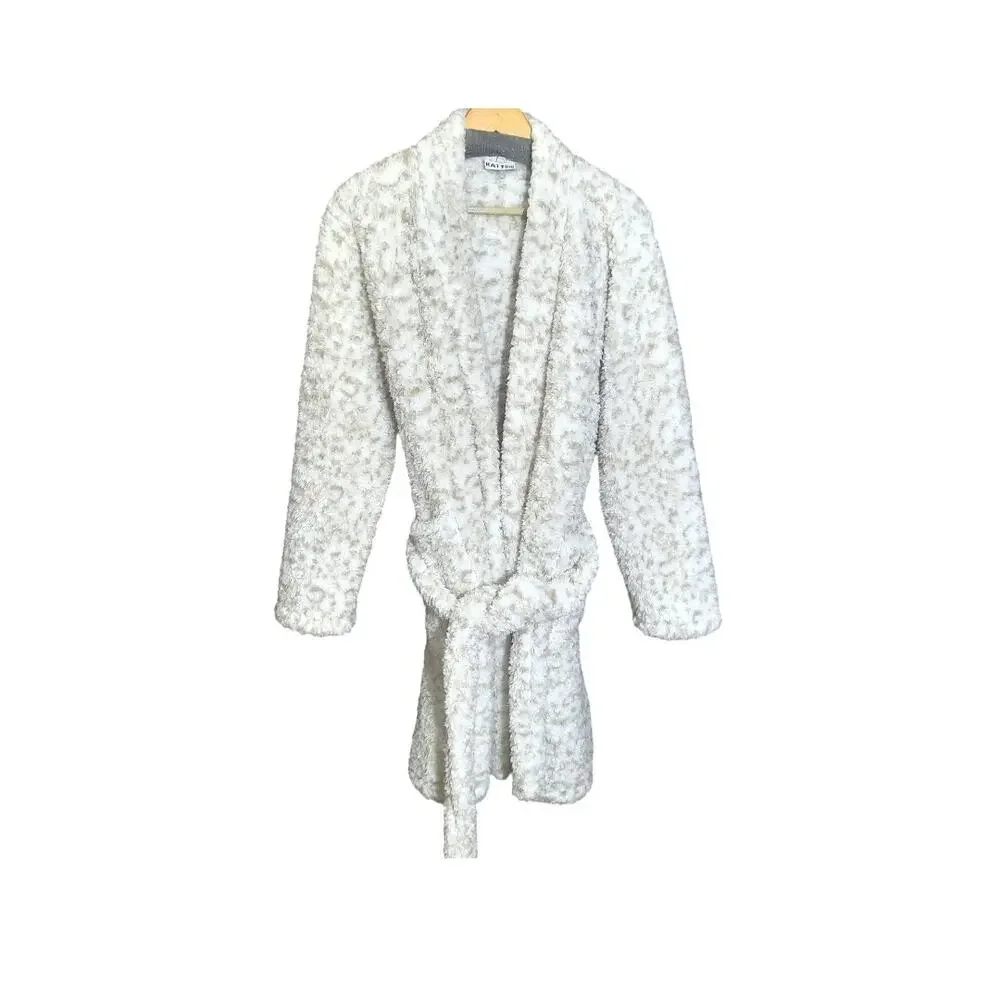 Katy Did Snow Leopard Print Sherpa Like Womens Bath Robe With Pockets Size M